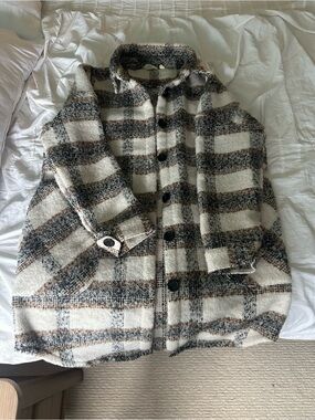 RD Style Oversized Plaid Shacket in Cream, Brown & Gray
